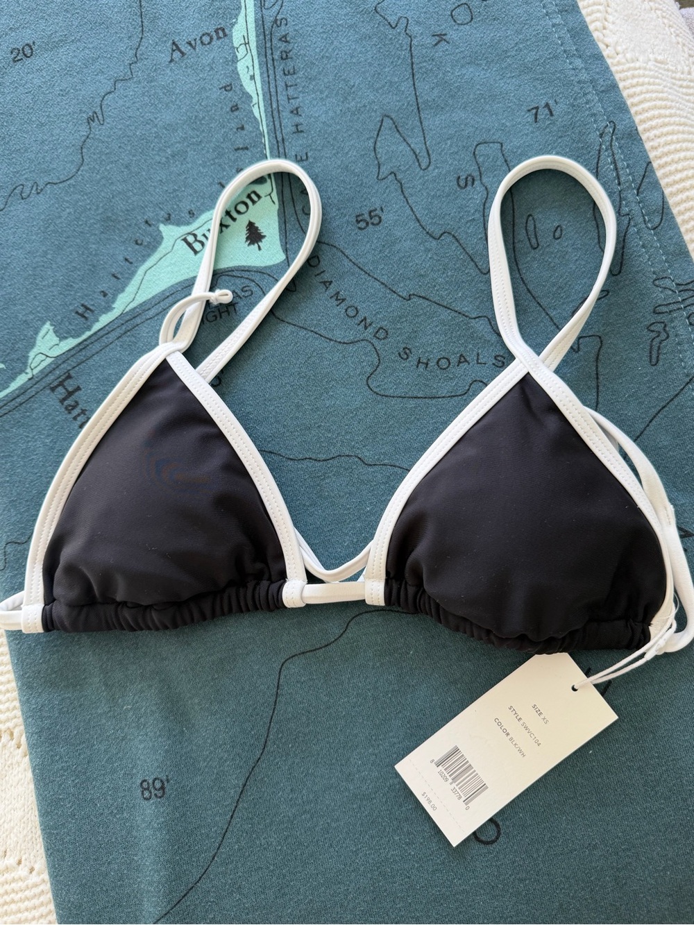Vince Black Triangle Bikini Top with White Trim